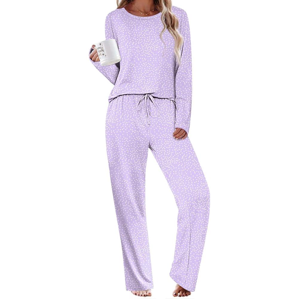 imageEkouaer Womens Pajama Sets 2 Piece Sleepwear Soft Pajamas Long Sleeve Pjs Comfy Loungewear SXXLLilac Dots