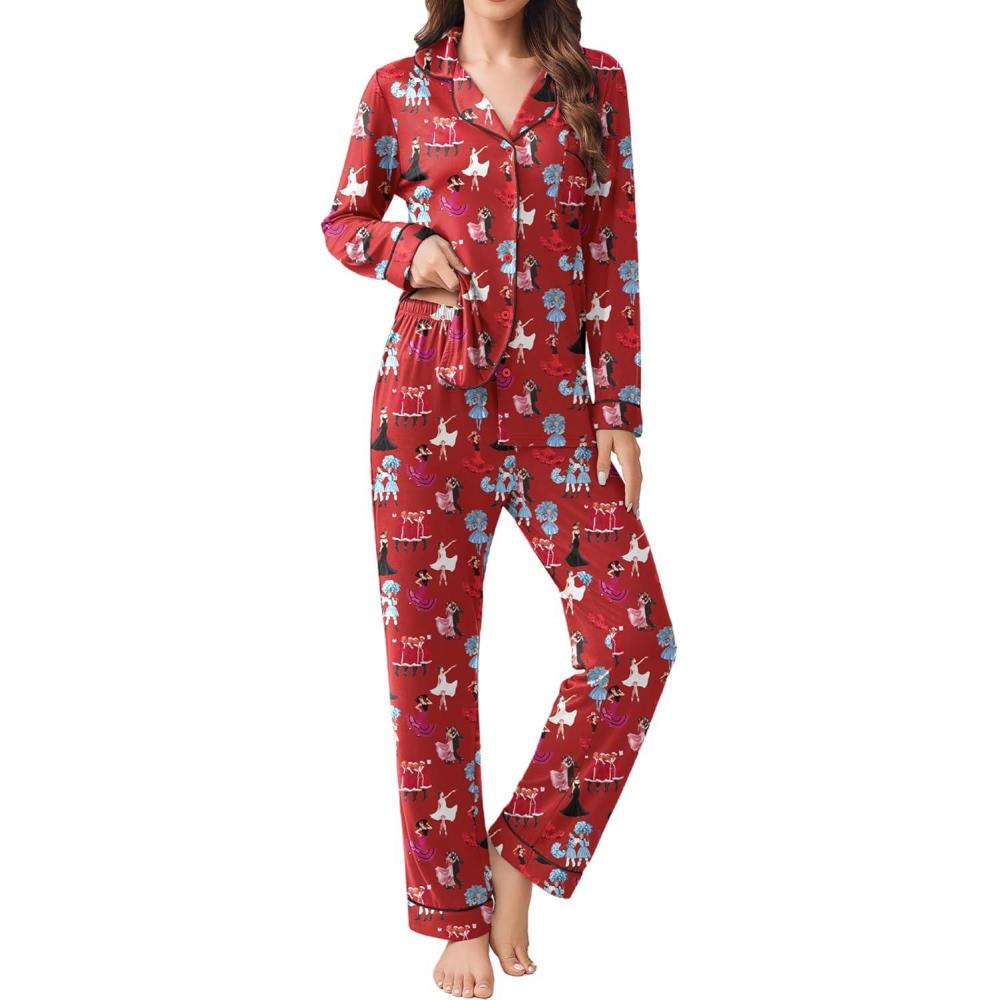 imageEkouaer Womens Pajamas Set 2 Piece Button Down Pjs Soft Long Sleeve Top and Pants Sleepwear Set Lounge SetsChristmasred Snowman