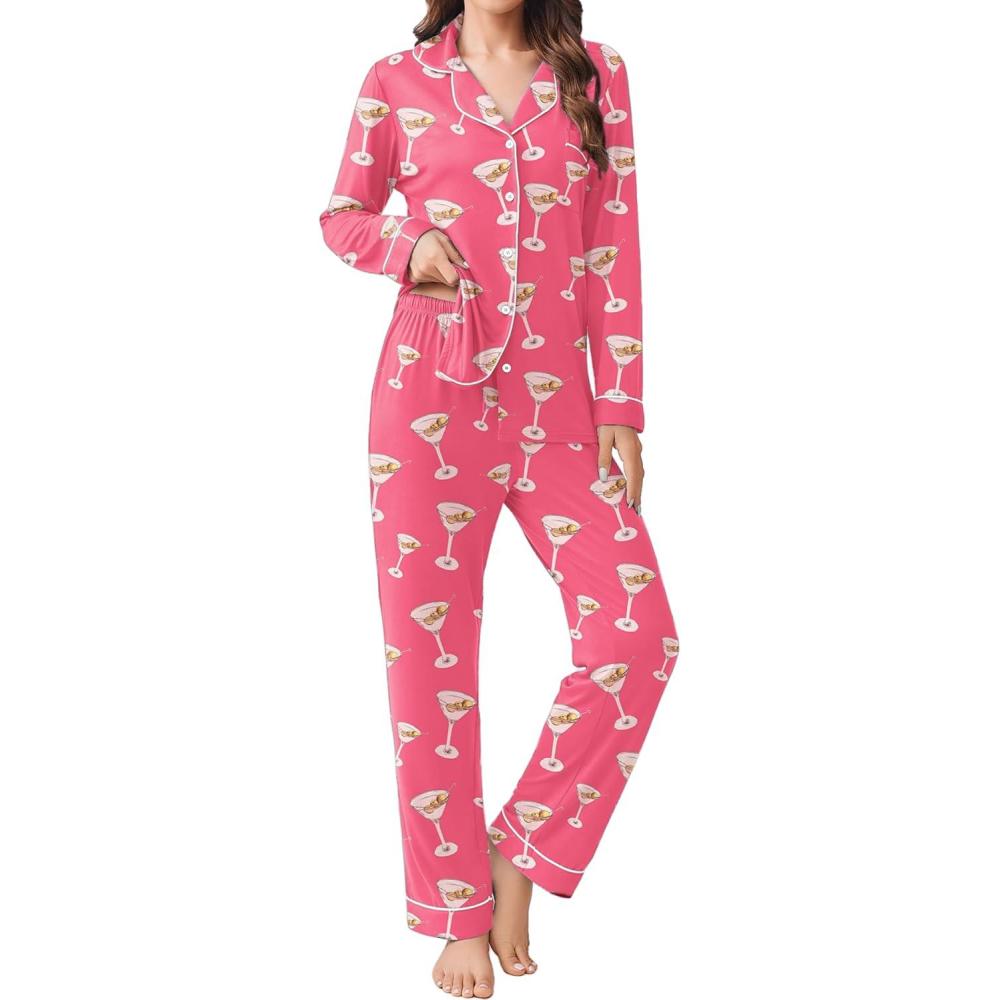 imageEkouaer Womens Pajamas Set 2 Piece Button Down Pjs Soft Long Sleeve Top and Pants Sleepwear Set Lounge SetsCup