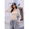 EKOUAER Deep V Neck Shirts for Women Long Sleeve Thermal Tops Slim Fit Lightweight Undershirts Soft Low Cut Tees XS-XXL(Beige)