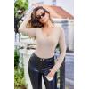 EKOUAER Deep V Neck Shirts for Women Long Sleeve Thermal Tops Slim Fit Lightweight Undershirts Soft Low Cut Tees XS-XXL(Beige)