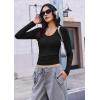 EKOUAER Deep V Neck Shirts for Women Long Sleeve Thermal Tops Slim Fit Lightweight Undershirts Soft Low Cut Tees XS-XXL(Black)