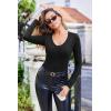 EKOUAER Deep V Neck Shirts for Women Long Sleeve Thermal Tops Slim Fit Lightweight Undershirts Soft Low Cut Tees XS-XXL(Black)