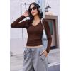 EKOUAER Deep V Neck Shirts for Women Long Sleeve Thermal Tops Slim Fit Lightweight Undershirts Soft Low Cut Tees XS-XXL(Brown)