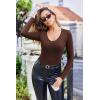 EKOUAER Deep V Neck Shirts for Women Long Sleeve Thermal Tops Slim Fit Lightweight Undershirts Soft Low Cut Tees XS-XXL(Brown)