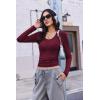 EKOUAER Deep V Neck Shirts for Women Long Sleeve Thermal Tops Slim Fit Lightweight Undershirts Soft Low Cut Tees XS-XXL(Dark Red)