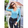 EKOUAER Deep V Neck Shirts for Women Long Sleeve Thermal Tops Slim Fit Lightweight Undershirts Soft Low Cut Tees XS-XXL(Light Blue)