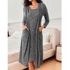 EKOUAER Womens Knit Robe Set 2 Piece Nightgown with Robes Long Sleeves Lounge Sets with Pockets S 3XL(Black Gray)