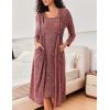 EKOUAER Womens Knit Robe Set 2 Piece Nightgown with Robes Long Sleeves Lounge Sets with Pockets S 3XL(Burgundy)