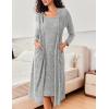 EKOUAER Womens Knit Robe Set 2 Piece Nightgown with Robes Long Sleeves Lounge Sets with Pockets S 3XL(Light Gray)