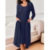 EKOUAER Womens Knit Robe Set 2 Piece Nightgown with Robes Long Sleeves Lounge Sets with Pockets S 3XL(Navy Blue)