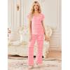 Ekouaer 2 Pack Womens Pajamas Short Sleeve Sleepwear Top with Pants Super-Soft Printed Lounge Sets S-XXL(Coffee Gray/Pink Stripe)