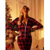 Ekouaer Christmas Onesie for Women Hooded Jumpsuit Long Sleeve Zip Up One Piece Pajamas Novelty Sleepwear(Buffalo Plaid)