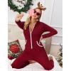 Ekouaer Christmas Onesie for Women Hooded Jumpsuit Long Sleeve Zip Up One Piece Pajamas Novelty Sleepwear(Wine Red)