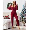 Ekouaer Christmas Onesie for Women Hooded Jumpsuit Long Sleeve Zip Up One Piece Pajamas Novelty Sleepwear(Wine Red)