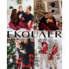 Ekouaer Family Matching Pajamas Christmas Sleepwear Long Sleeve Sleep Shirt with Plaid Pants Soft Loungewear Pjs Set S-XXL(Navy)
