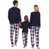 Ekouaer Family Matching Pajamas Christmas Sleepwear Long Sleeve Sleep Shirt with Plaid Pants Soft Loungewear Pjs Set S-XXL(Navy)
