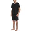 Ekouaer Mens Pajama Set Short Sleeve V Neck 2 Piece Nightwear Shorts With Pockets Summer Sleepwear PJS for Men(Black)