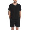 Ekouaer Mens Pajama Set Short Sleeve V Neck 2 Piece Nightwear Shorts With Pockets Summer Sleepwear PJS for Men(Black)