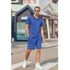 Ekouaer Mens Pajama Set Short Sleeve V Neck 2 Piece Nightwear Shorts With Pockets Summer Sleepwear PJS for Men(Blue)