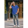 Ekouaer Mens Pajama Set Short Sleeve V Neck 2 Piece Nightwear Shorts With Pockets Summer Sleepwear PJS for Men(Blue)