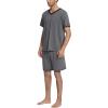 Ekouaer Mens Pajama Set Short Sleeve V Neck 2 Piece Nightwear Shorts With Pockets Summer Sleepwear PJS for Men(Grey)