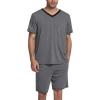 Ekouaer Mens Pajama Set Short Sleeve V Neck 2 Piece Nightwear Shorts With Pockets Summer Sleepwear PJS for Men(Grey)