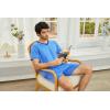 Ekouaer Mens Pajama Set Short Sleeve V Neck 2 Piece Nightwear Shorts With Pockets Summer Sleepwear PJS for Men(Light Blue)