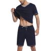Ekouaer Mens Pajama Set Short Sleeve V Neck 2 Piece Nightwear Shorts With Pockets Summer Sleepwear PJS for Men(Navy Blue)