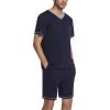Ekouaer Mens Pajama Set Short Sleeve V Neck 2 Piece Nightwear Shorts With Pockets Summer Sleepwear PJS for Men(Navy Blue)