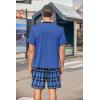 Ekouaer Mens Pajama Set Short Sleeve V Neck 2 Piece Nightwear Shorts With Pockets Summer Sleepwear PJS for Men(Navy Blue+navy Plaid)