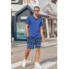 Ekouaer Mens Pajama Set Short Sleeve V Neck 2 Piece Nightwear Shorts With Pockets Summer Sleepwear PJS for Men(Navy Blue+navy Plaid)