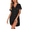 Ekouaer Nightgowns for Women Button Down Night Gowns Short Sleeve Sleep Shirt V Neck Nightshirt Soft Sleepwear Pajams Dress(Black)