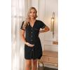 Ekouaer Nightgowns for Women Button Down Night Gowns Short Sleeve Sleep Shirt V Neck Nightshirt Soft Sleepwear Pajams Dress(Black)