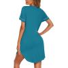 Ekouaer Nightgowns for Women Button Down Night Gowns Short Sleeve Sleep Shirt V Neck Nightshirt Soft Sleepwear Pajams Dress(Blue Green)