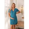 Ekouaer Nightgowns for Women Button Down Night Gowns Short Sleeve Sleep Shirt V Neck Nightshirt Soft Sleepwear Pajams Dress(Blue Green)