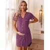 Ekouaer Nightgowns for Women Button Down Night Gowns Short Sleeve Sleep Shirt V Neck Nightshirt Soft Sleepwear Pajams Dress(Deep Purple)