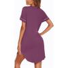 Ekouaer Nightgowns for Women Button Down Night Gowns Short Sleeve Sleep Shirt V Neck Nightshirt Soft Sleepwear Pajams Dress(Deep Purple)
