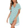 Ekouaer Nightgowns for Women Button Down Night Gowns Short Sleeve Sleep Shirt V Neck Nightshirt Soft Sleepwear Pajams Dress(Green Floral)