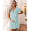 Ekouaer Nightgowns for Women Button Down Night Gowns Short Sleeve Sleep Shirt V Neck Nightshirt Soft Sleepwear Pajams Dress(Green Floral)
