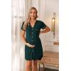 Ekouaer Nightgowns for Women Button Down Night Gowns Short Sleeve Sleep Shirt V Neck Nightshirt Soft Sleepwear Pajams Dress(Lake Green)