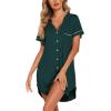 Ekouaer Nightgowns for Women Button Down Night Gowns Short Sleeve Sleep Shirt V Neck Nightshirt Soft Sleepwear Pajams Dress(Lake Green)