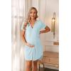 Ekouaer Nightgowns for Women Button Down Night Gowns Short Sleeve Sleep Shirt V Neck Nightshirt Soft Sleepwear Pajams Dress(Light Blue)