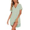Ekouaer Nightgowns for Women Button Down Night Gowns Short Sleeve Sleep Shirt V Neck Nightshirt Soft Sleepwear Pajams Dress(Light Green)