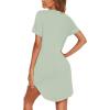 Ekouaer Nightgowns for Women Button Down Night Gowns Short Sleeve Sleep Shirt V Neck Nightshirt Soft Sleepwear Pajams Dress(Light Green)