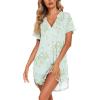 Ekouaer Nightgowns for Women Button Down Night Gowns Short Sleeve Sleep Shirt V Neck Nightshirt Soft Sleepwear Pajams Dress(Little Daisy)