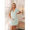 Ekouaer Nightgowns for Women Button Down Night Gowns Short Sleeve Sleep Shirt V Neck Nightshirt Soft Sleepwear Pajams Dress(Little Daisy)
