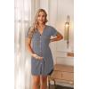 Ekouaer Nightgowns for Women Button Down Night Gowns Short Sleeve Sleep Shirt V Neck Nightshirt Soft Sleepwear Pajams Dress(Might Grey)