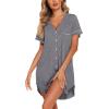 Ekouaer Nightgowns for Women Button Down Night Gowns Short Sleeve Sleep Shirt V Neck Nightshirt Soft Sleepwear Pajams Dress(Might Grey)