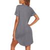 Ekouaer Nightgowns for Women Button Down Night Gowns Short Sleeve Sleep Shirt V Neck Nightshirt Soft Sleepwear Pajams Dress(Might Grey)